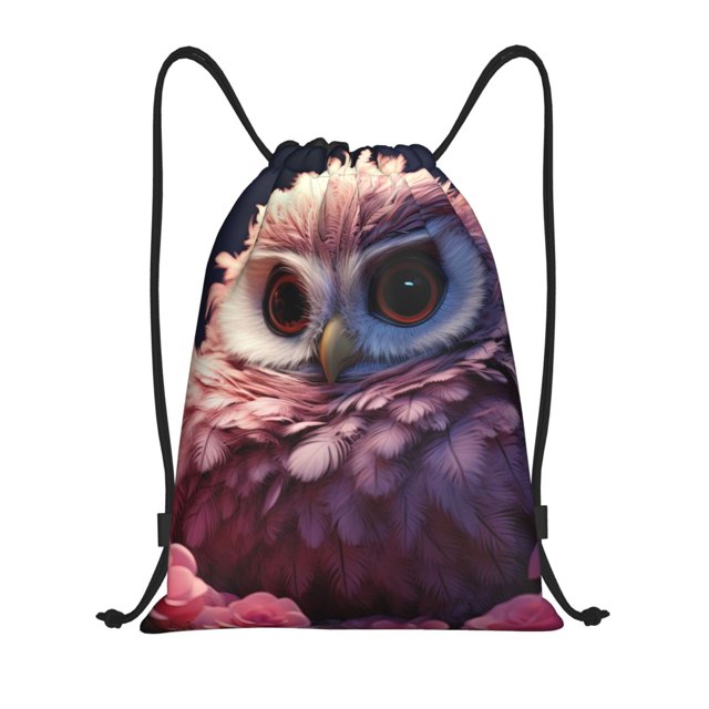 Saiise Cute Flower Owl Pattern Sports Drawstring Backpack - String Swim Gym Bag with Wet Proof Pocket for Women&Men-Medium