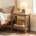 thumbnail image 3 of LEDREM 2-Tier Farmhouse End Table, Small Side Table with Bottom Shelf, Nightstand for Living Room, Bedroom, 23.6 x 21.6 x 11.8 Inches, Honey Brown, 3 of 8