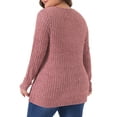 thumbnail image 4 of DARING DIVA Women's Plus V Neck Long Sleeve Basic Ribbed Blouse 3X Pink, 4 of 6