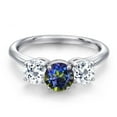 thumbnail image 3 of Gem Stone King 925 Sterling Silver Blue Mystic Topaz and White Topaz Engagement Ring for Women | 2.20 Cttw | Round 6MM | Gemstone November Birthstone | Size 7, 3 of 6
