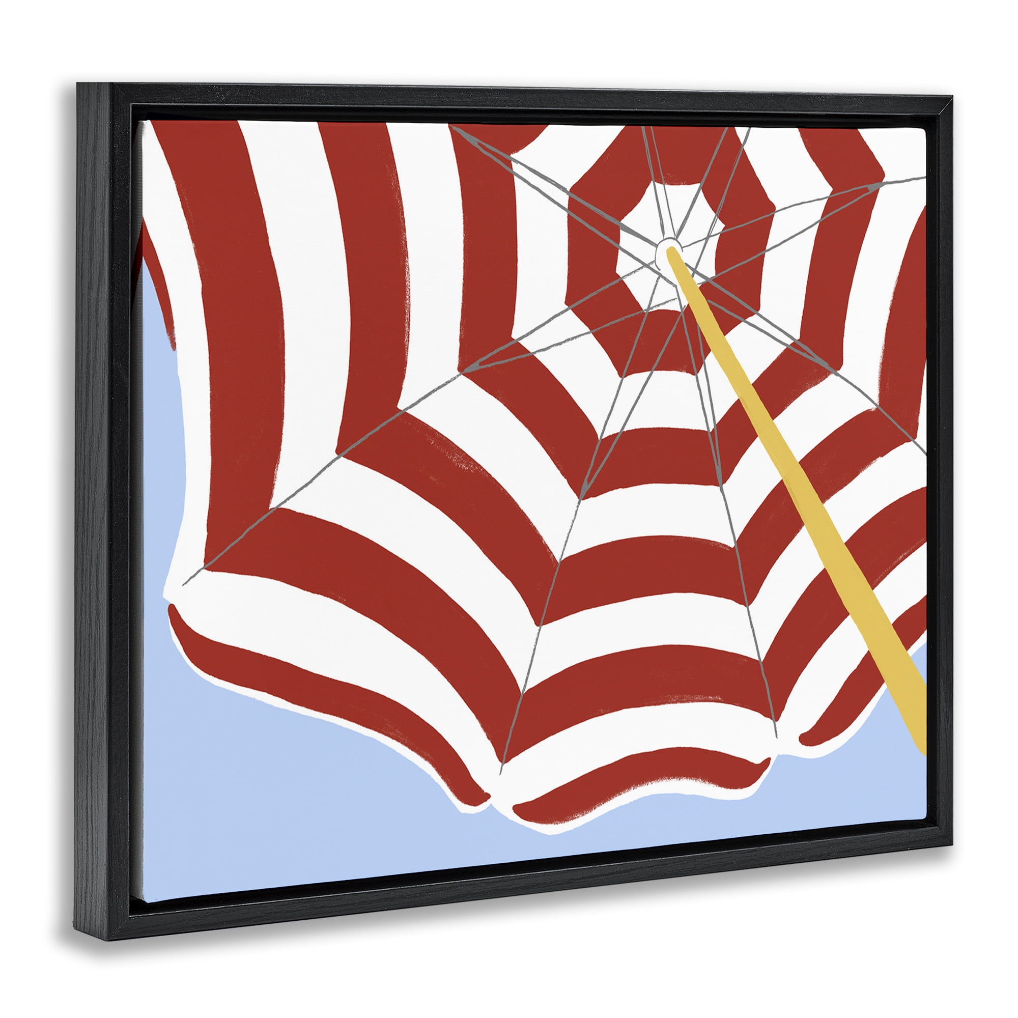 Stupell Industries Red & White Umbrella Coastal Painting Black Floater Framed Canvas Art Print Wall Art, 31 x 25