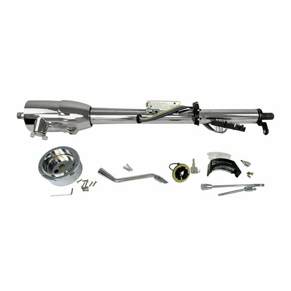 32" Steering Column Auto Column Shift Tilt with Key And Wheel Adapter Chrome