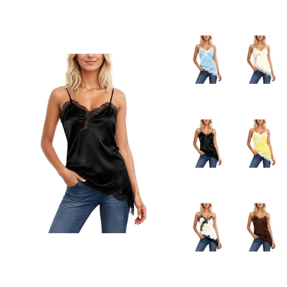 Lace Camisole Tops for Women Dressy Casual V Neck Spaghetti Strap Asymmetrical Hem Cami Tank Top Y2k Going out Tops