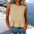 thumbnail image 5 of FDGIU Women's Crew Neck Linen Blend Sleeveless Tank Top, Solid Peplum Ruffle Hem Loose Cropped Casual Camisole Blouse, 5 of 8