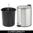 thumbnail image 6 of mDesign Round Metal 1.3 Gal Step Trash Can, Lid, Removable Liner, Brushed/Chrome, 6 of 7