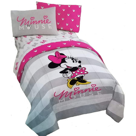 Minnie Mouse Pink And Gray Reversible, Purple Minnie Mouse Twin Bedding Set