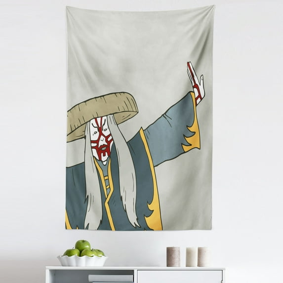Kabuki Tapestry, Old Japanese Person Performing Arts in the Far Design Elements, Fabric Wall Hanging Decor for Bedroom Living Room Dorm, 5 Sizes, Multicolor, by Ambesonne