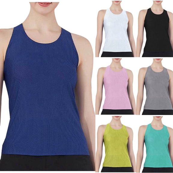 Quick Dry Workout Tank Top Gym Muscle Tee Women Solid-Color Casual Sports Elastic Fashionable T-Shirt Round-Neck Tank Green S