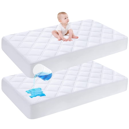 Cute Castle 2 Pack Baby Waterproof Crib Mattress Protector - Ultra Soft - Baby Bedding Mattress Pad Cover Sheets for Toddler (White, 28x52x6 Inch) C27