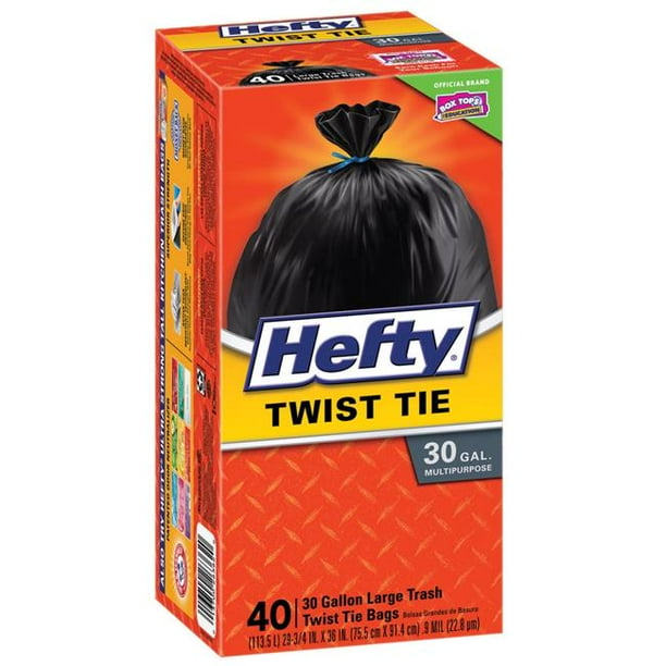 Hefty E26006 30 gal Twist Tie Multipurpose Trash Bags, Black 40 Count