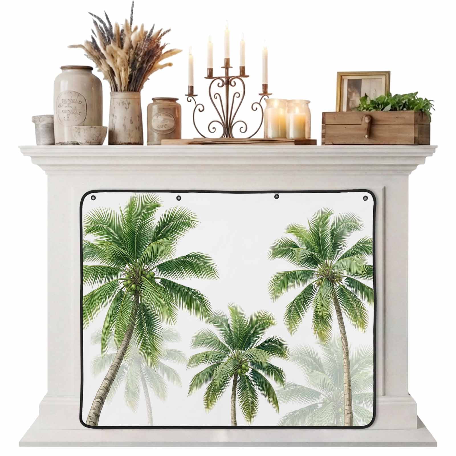 Magnetic Fireplace Cover Green Palm Trees Fireplace Screen Tropical Coconut Leaves Insulation Fireplace Blocker Blanket Save Energy Fireplace Draft Stopper Covers for Living Room 39x32