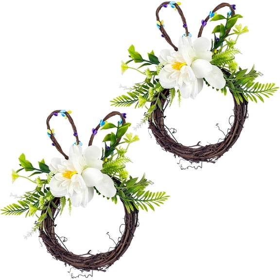 Easter Bunny Spring Wreath,Happon 2 Pcs Rabbit Garland with Pastel Berries, Artificial Floral Wreaths for Front Door Decor,Easter Decorations for Outdoor Spring Summer
