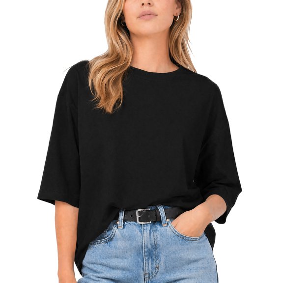 IMENGL Women's Long Sleeve Tops Loose Round Neck Tees Color Cotton Blouses Comfy Fit Pullover Breathable Ladies Fashion Daily Casual Basic Long Sleeve Shirt for Women,M-XXXXXL