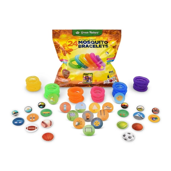 Green-Nature organic Mosquito Repellent Bracelets 24 Individually wrapped Bands and 24 Patches.