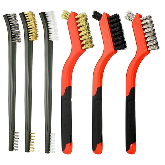 Wire Brushes for Cleaning 7 Pcs Wire Brush Set Small Wire Brush Brass Stainless Steel Nylon Wire Brushes, for Cleaning Rust Removal, Dirt, Paint Scrubbing