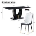 thumbnail image 4 of JUFU 71" Black Faux Marble Dining Table Set for 6, Modern Dining Room Table with PU Leather Chairs and Golden Legs, Elegant Dining Set for Kitchen & Living Room, 4 of 11