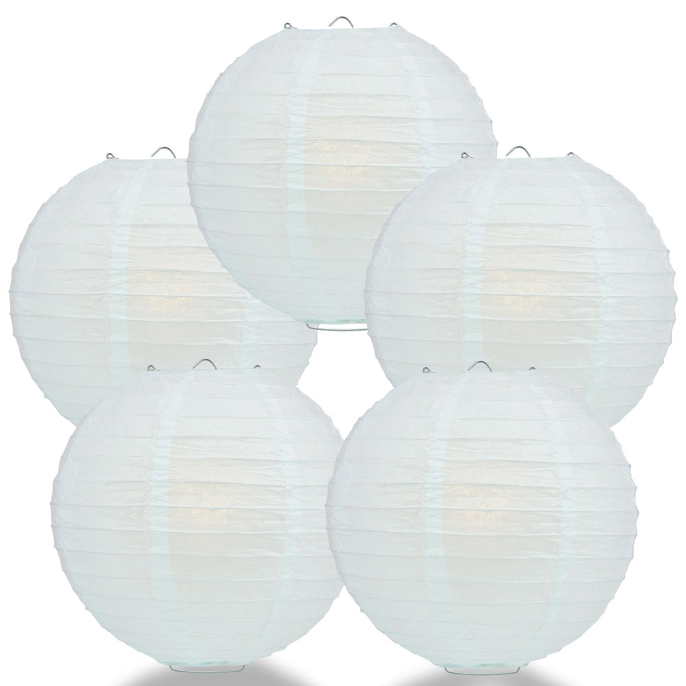 (5-PACK) 12' Arctic Spa Blue Round Paper Lantern, Even Ribbing Decoration