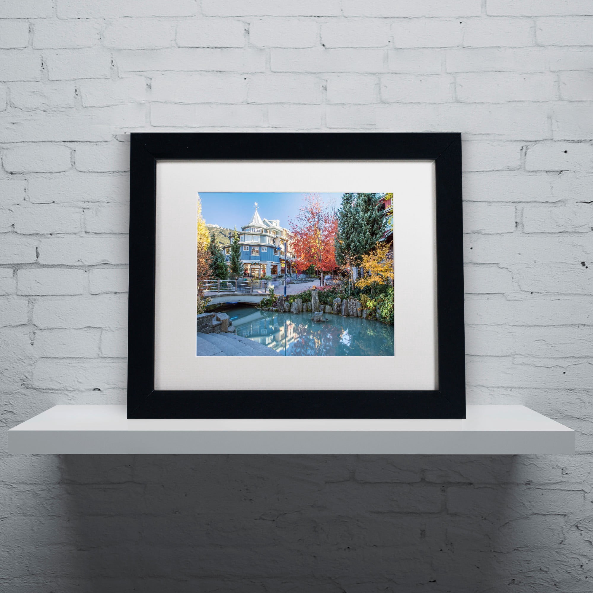 Trademark Pierre Leclerc 'Whistler Plaza Autumn' Art, White Matte W/Wood Frame, 16' x 20'
