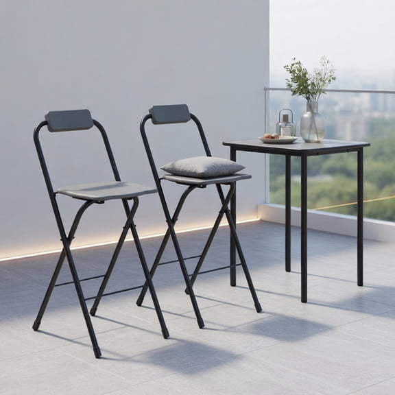 Resenkos 2-Pack Portable Bar Height Stools – Ergonomic Black & Brown Metal Stools with Comfort Footrest, 28" Seat Height, 330 lb Capacity, Foldable for Outdoor Patio, Deck & Camping
