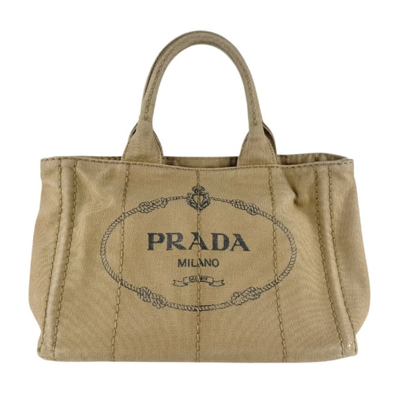 Pre-Owned Prada PRADA handbag shoulder bag Canapa canvas beige brown gold women's z9226