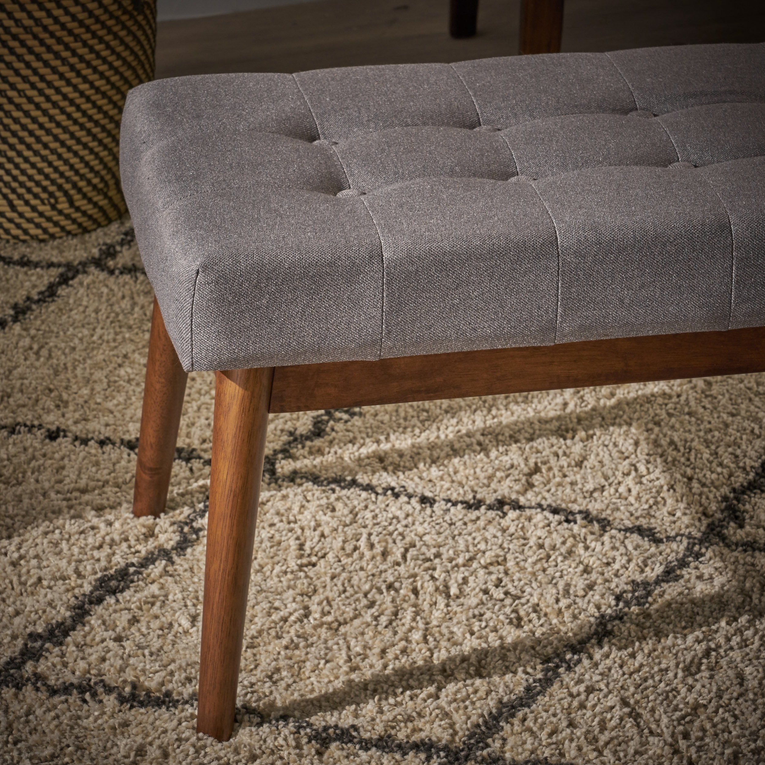 Bellamy Studios Marvin Mid Century Tufted Fabric Ottoman, Grey, Walnut