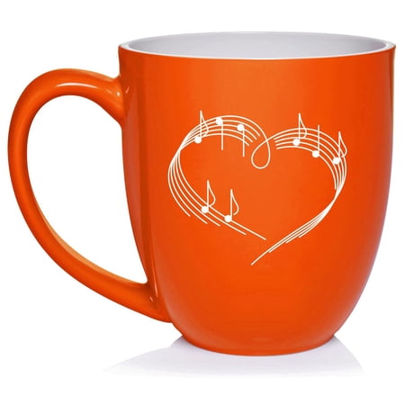 Heart Love Music Notes Ceramic Coffee Mug Tea Cup Gift for Her Sister Wife Best Friend Birthday Cute Graduation Music Lover Artist Musician Music Teacher World Music Day (16oz Orange)