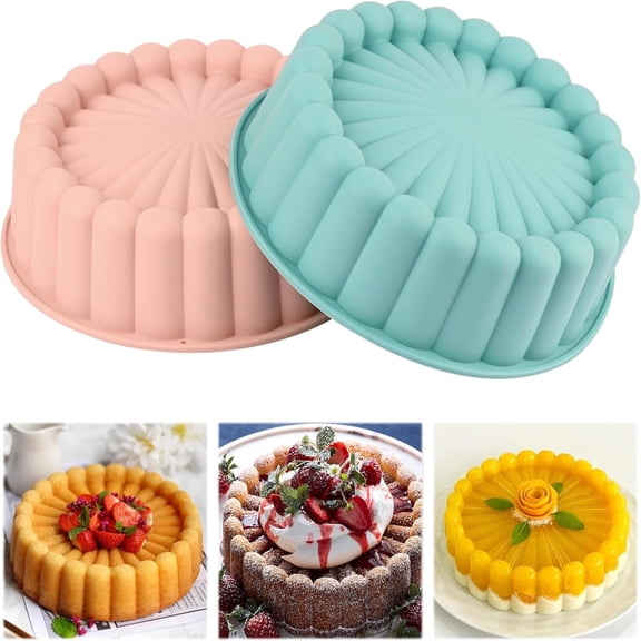 CLEANCOOL 2 Pcs Cake Pan, 8 Inch Round Cake Pan, Nonstick Silicone Cake Molds for Cheese Cake, Chocolate Cake, Rainbow Cakes, Strawberry Shortcake, Brownie Tart Pie