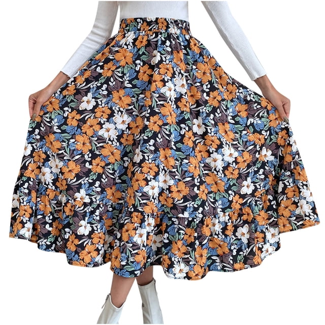 Falda acampanada delgada con estampado de costuras de longitud media a la moda informal para mujer Wmkox8yi FGJ1030