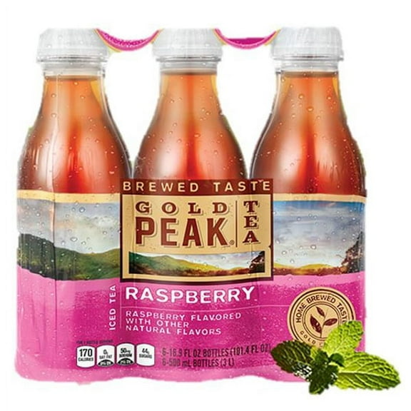 Gold Peak Raspberry Iced Tea 16.9 oz Plastic Bottles - 6 Bottles in Total