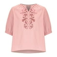 thumbnail image 6 of JGGSPWM Women's Stylish Cotton Linen Summer Blouse with Embroidery and V-Neck Design Pink XL, 6 of 8