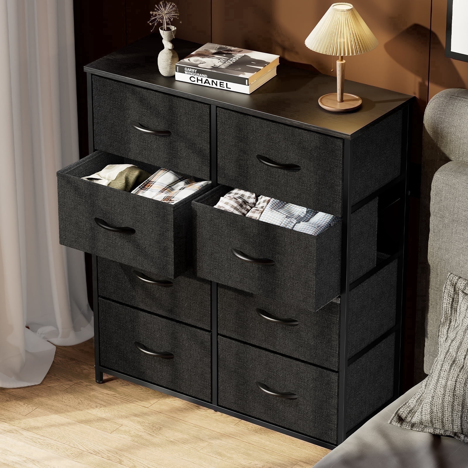 CONCETTA 8-Drawer Fabric Dresser Storage Chest for Bedroom, Closet, Entryway, Storage Furniture for Adults, Black