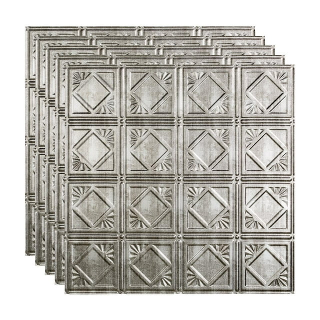 FASÄDE Traditional 4 Decorative Vinyl 2ft x 2ft Lay in Ceiling Panel in Crosshatch Silver (5 Pack)