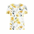 thumbnail image 4 of Women's Floral Print T-shirts Plus Size Summer Graphic Basic Tees Short Sleeve Tunic Tops Loose Fit (3XL, Yellow), 4 of 5