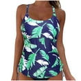 thumbnail image 1 of WIZUTIZ Womens Print Swimtops Bandage Bathing Top Roudn Neck Blackless Swimwear Green Holiday Saving, 1 of 3