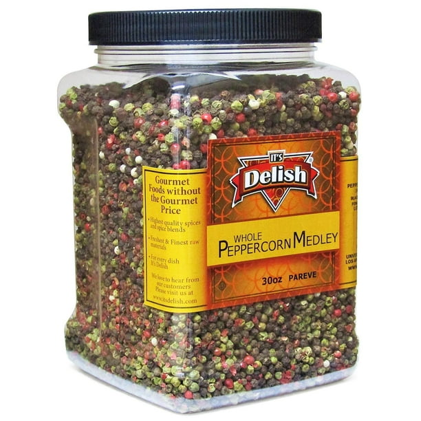 Whole Peppercorn Medley by It's Delish 30 OZ Jumbo Reusable Container Whole Black, Green