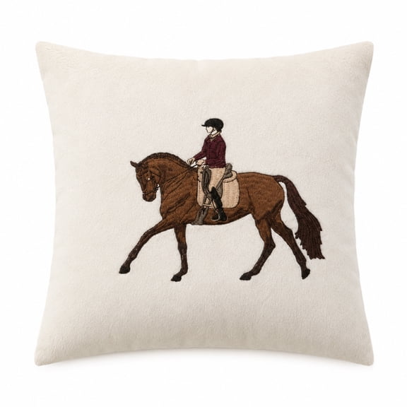Velvet Throw Pillow With Horse Embroidery, Vintage Decorative Cushion For Sofa, Bedroom, Living Room, 17.7 Inch Multicolor Soft Cushion For Home Decor