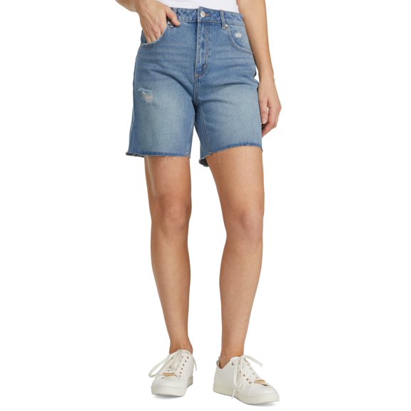 Juniors' Raw-Edge-Hem Shorts Blue Wash 28