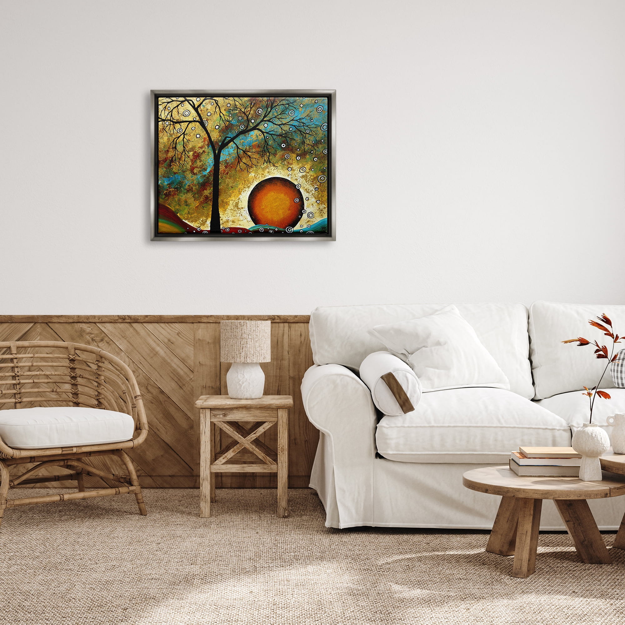 Stupell Industries Boho Tree Scenery Abstract Painting Gray Floater Framed Art Print Wall Art, 31 x 25