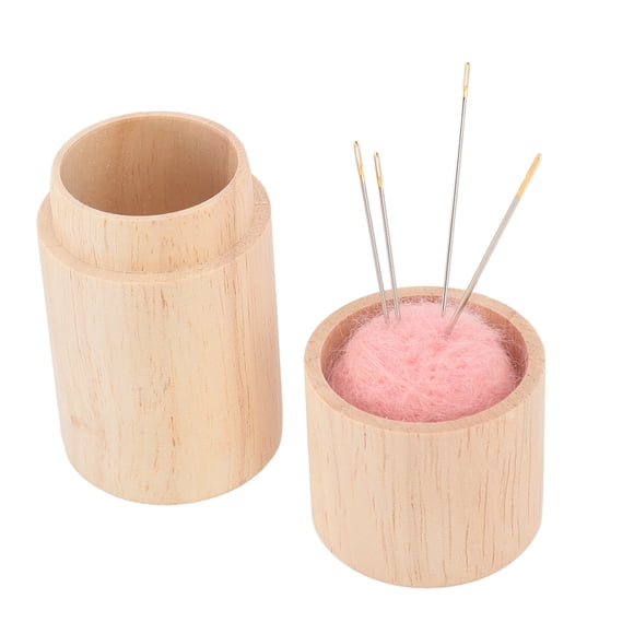 Pin Cushion Wooden Sewing Needle Holder Pincushion Portable Pin Holder Circular Wooden Needle Storage Box, Multifunction Portable Pin Cushion with Embroidery Needles