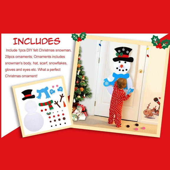 Christmas Snowman Decoration, DIY Snowman Kit, 3ft Tall Felt Snowman Pendant with Ornaments, Safe Non-Toxic Felt Material, Easy Hanging Hook and Loop, Perfect for Kids Holiday Party and Wall Decor