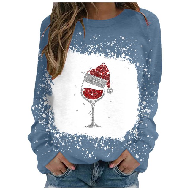 EHQJNJ Chandails en Molleton à Col Rond pour Femmes, Graphiques Amusants, Imprimé Joyeux Noël, Col Rond, Coupe Ajustée, Manches Longues, Décontracté, Ample