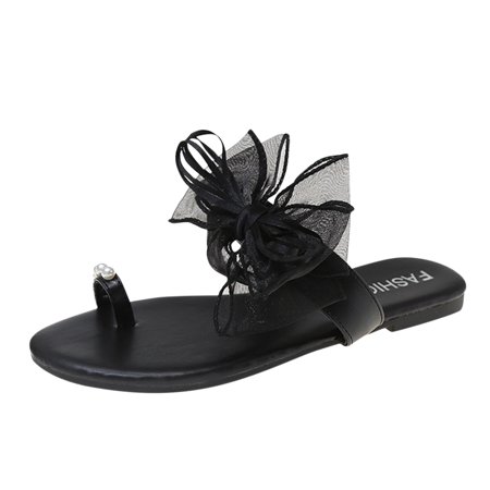 

Slippers for Women Fashion Spring And Summer Women Slippersrhinestone Bow Flat Ribbon Solid Color Casual Style House Slippers Pu 38