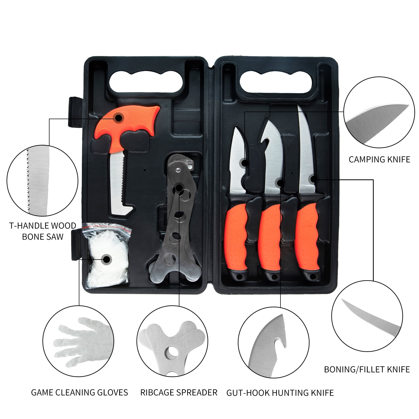 Dispatch Hunting Field Dressing Kit，6 Pieces Butcher Game Processing Kit with Caping & Boning Knives, Gut Hook Skinning Knife, Bone Saw, Ribcage Spreader in Hard Case