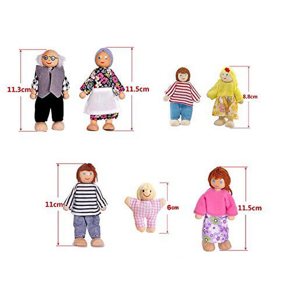 BESTSKY  Kids Girls Lovely Happy Dolls Family Playset Wooden Figures Set of 7 People for Children Dollhouse Pretend Gift - image 5 of 7