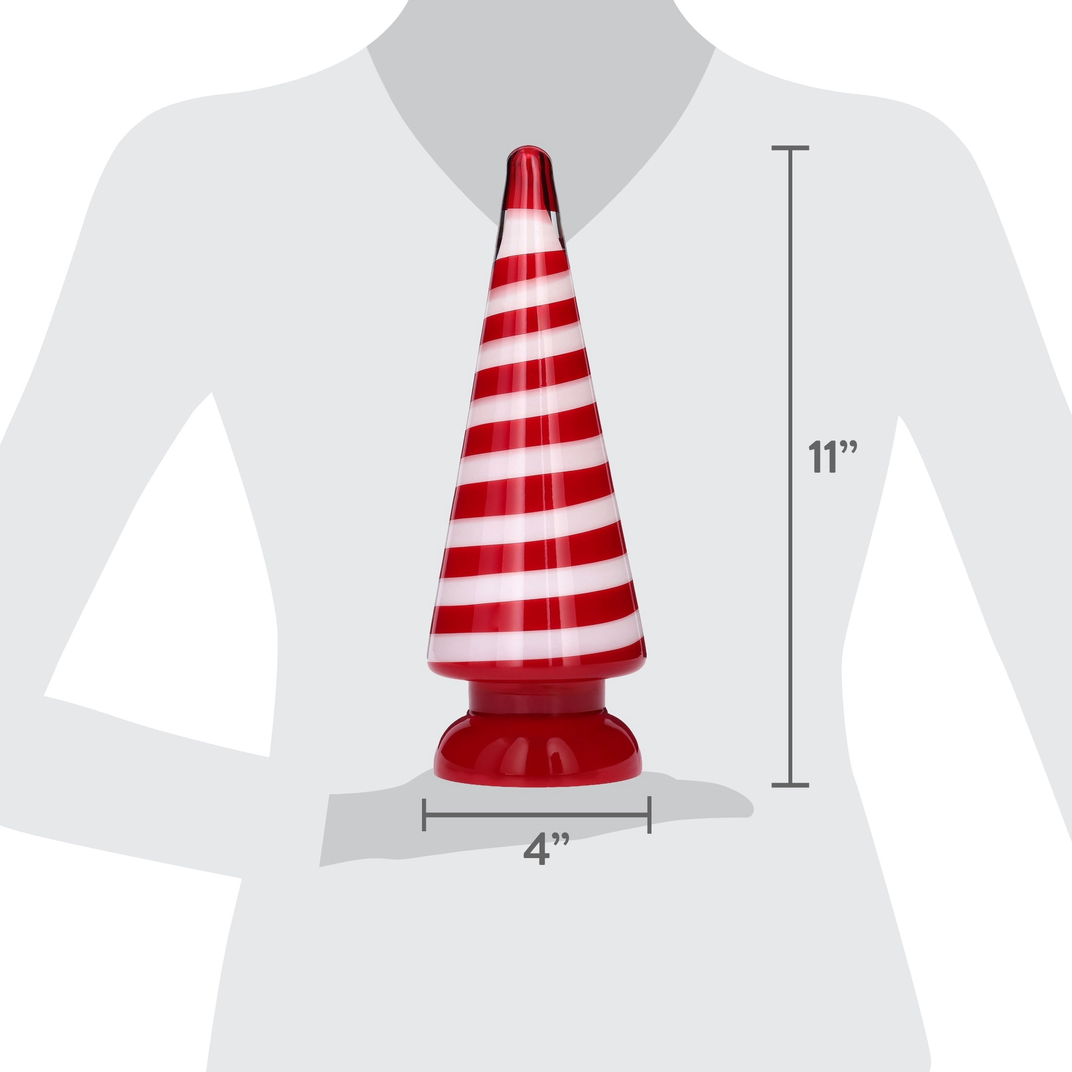 Small Striped Glass Tree Christmas Decoration, Red and White, 11", by Holiday Time