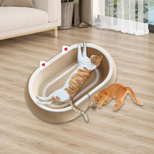 Rascador para gatos, cama, tablero rascador, protección para muebles, almohadilla rascadora ovalada transpirable con pelota de juguete para gatos de Blanco