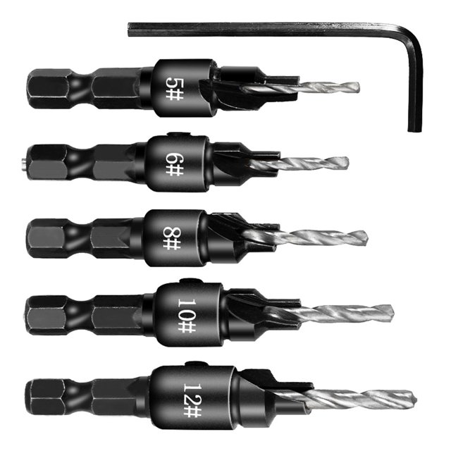 5Pcs/Set Countersink Drill Bit Set, Drilling Pilot Hole for Screw Sizes 5-14#