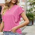 thumbnail image 4 of Lolmot Plus Size Tops for Women T-Shirts Spring and Summer Flounce V-Neck Solid Color Bottom T-Shirt Hollow Top, 4 of 5
