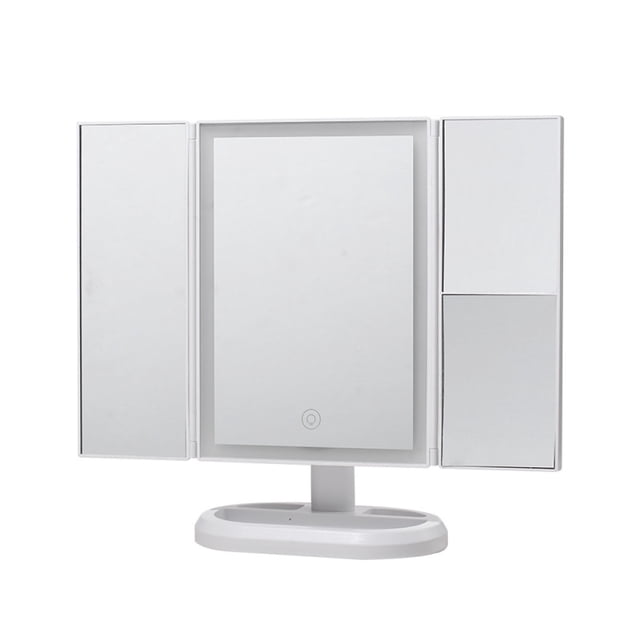 Espejo cosmético con iluminación, espejo de maquillaje con aumento 10X 5X 1X, espejo de maquillaje de 3 lados con 34 luces LED naturales