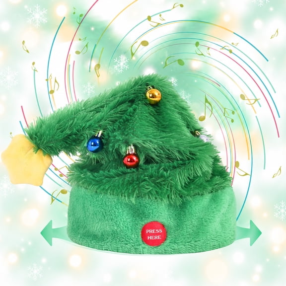 Ktinnead Singing and Dancing Christmas Santa Hat, Funny Plush Christmas Hat for Xmas Gifts New Year Party Supplies,Green
